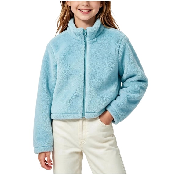 gbyLJF Girls Zip Up Fleece Jacket Stand Up Collar Fuzzy Outerwear Lightweight Soft Plush Winter Coat