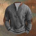 thumbnail image 1 of gbyLJF Half Zipper Round Neck Top for Men Long Sleeve Knitted Striped Pullover Sweater Casual Vintage Loose Fit Blouse, 1 of 3