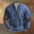 thumbnail image 1 of gbyLJF Half Zipper Round Neck Top for Men Long Sleeve Knitted Striped Pullover Sweater Casual Vintage Loose Fit Blouse, 1 of 3