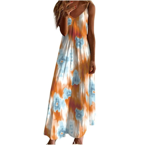 gbyLJF Knee Length Summer Dress Summer Dress Work Elegant Cocktail Dress Women Summer Dress Orange L