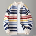 thumbnail image 1 of gbyLJF Knitted Stand Up Collar Cardigan for Men Striped Printed Zip Up Sweater Jackets Winter Casual Loose Long Sleeve Outwear Coats, 1 of 8