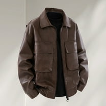 gbyLJF Leather Jackets For Men Classic Full Zip Motorcycle Bomber Jacket Long Sleeve Lapel Coat with Pockets