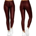 thumbnail image 1 of gbyLJF Leather Pants for Women Hight Waisted Stretch Leggings Solid Color Slim Fit Button Leather Pants with Pockets, 1 of 9