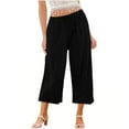 thumbnail image 1 of gbyLJF Linen Capri Pants for Women Summer 2024 High Waisted Wide Leg Drawstring Sweatpants Baggy Cropped Pants with Pockets, 1 of 5