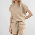 thumbnail image 1 of gbyLJF Linen Short Sets for Women Short Sleeve Top and Drawstring Shorts 2 Piece Summer Sets Beach Vacation Outfits Womens Tracksuits, 1 of 8