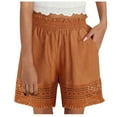 thumbnail image 1 of gbyLJF Linen Shorts for Women 2024 Summer Ruffle Elastic High Waist Mini Shorts Lace Hem Patchwork Crochet Shorts, 1 of 6