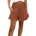 thumbnail image 1 of gbyLJF Linen Shorts for Women Summer Casual Short High Waisted Pleated Ruffle Hem Shorts Baggy Wide Leg Flowy Shorts Brown XXL, 1 of 5