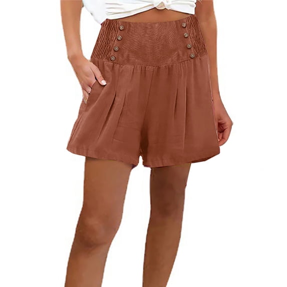 gbyLJF Linen Shorts for Women Summer Casual Short High Waisted Pleated Ruffle Hem Shorts Baggy Wide Leg Flowy Shorts Brown XXL