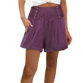 thumbnail image 1 of gbyLJF Linen Shorts for Women Summer Casual Short High Waisted Pleated Ruffle Hem Shorts Baggy Wide Leg Flowy Shorts Purple XXL, 1 of 5