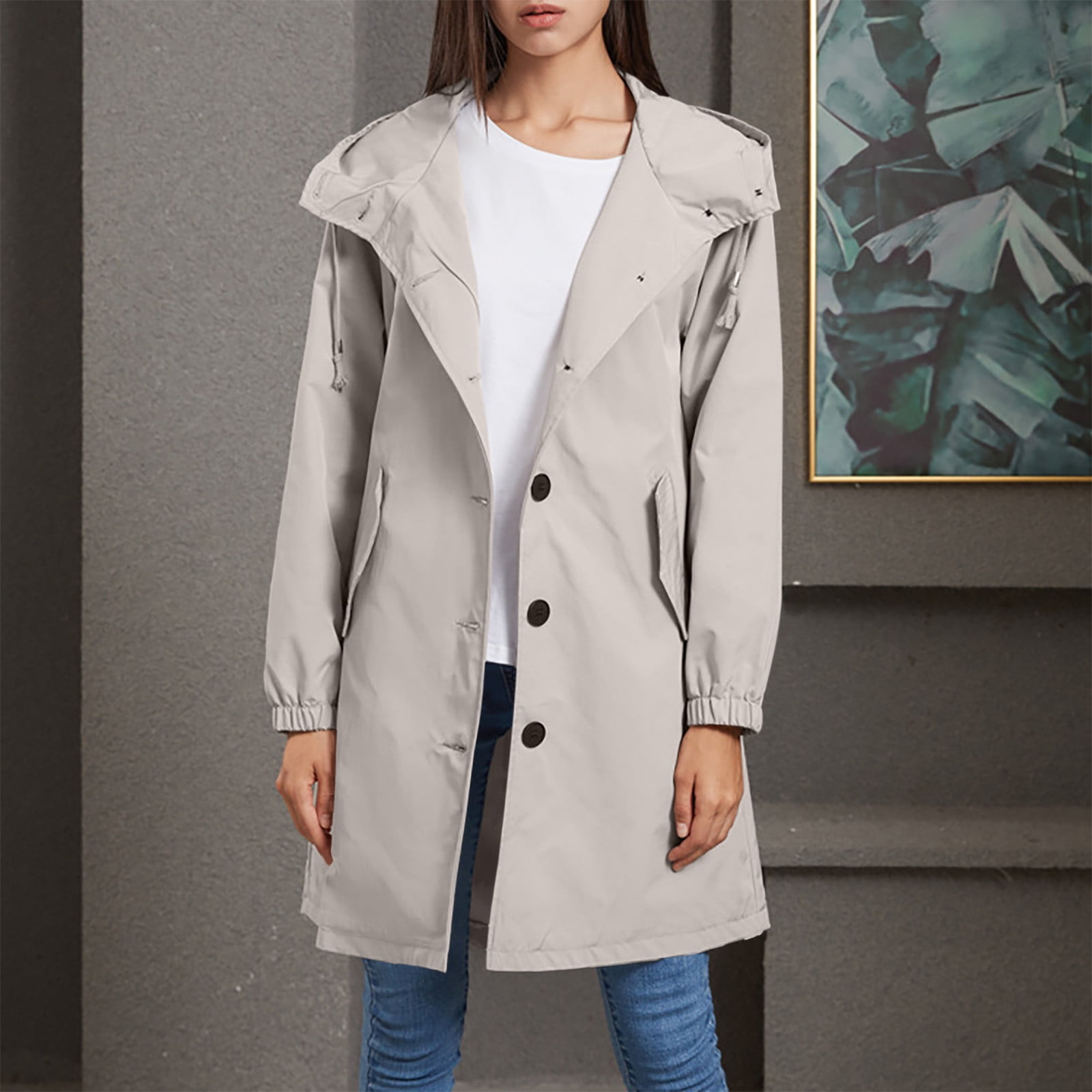 gbyLJF Long Rain Jackets for Women Solid Waterproof Windbreaker