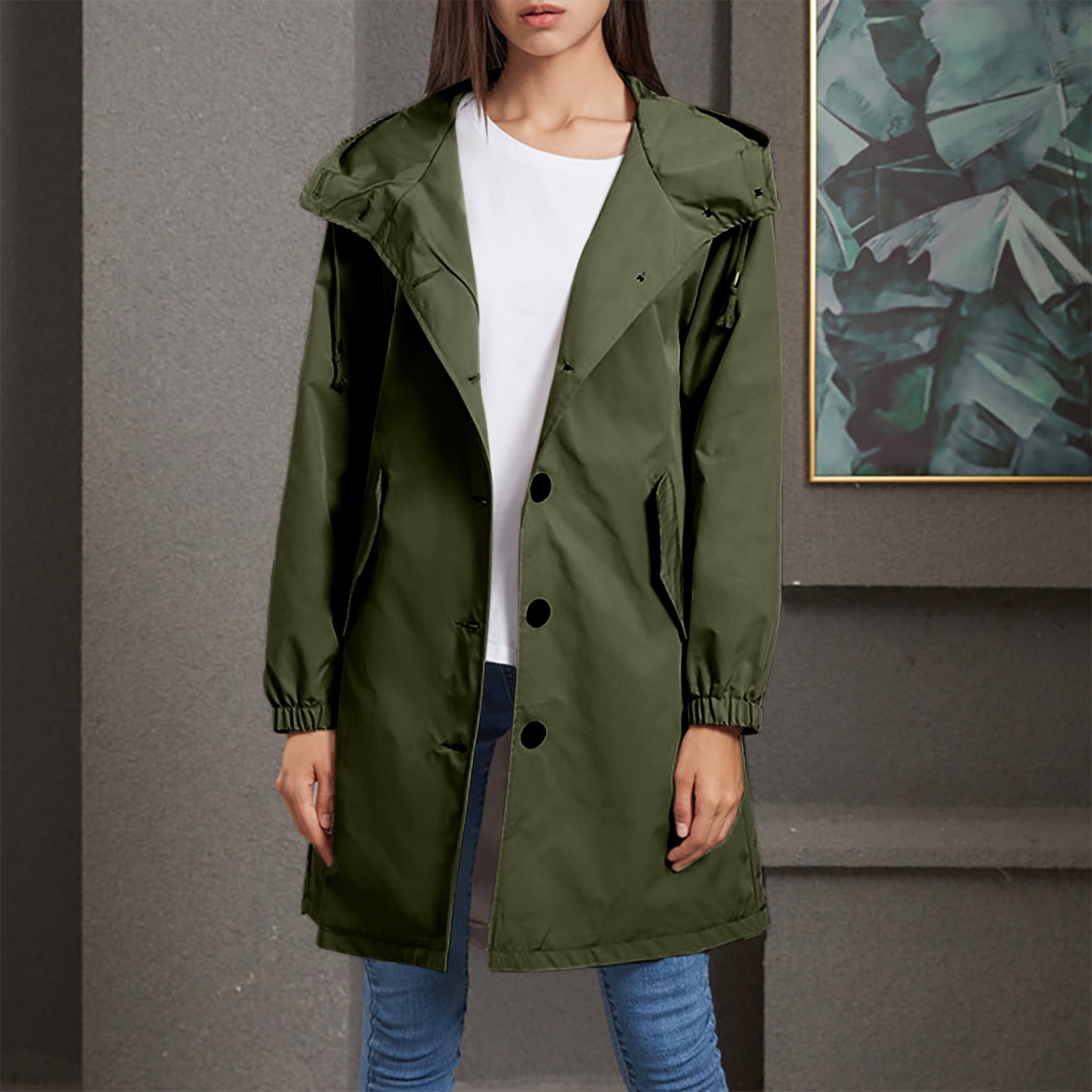 gbyLJF Long Rain Jackets for Women Solid Waterproof Windbreaker