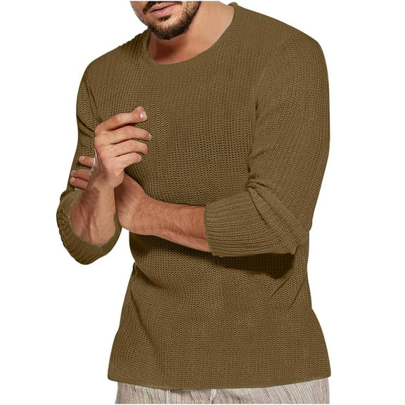 gbyLJF Long Sleeve Pullover for Men Casual Solid Color Crew Neck Top Loose Comfy Lightweight Knitted Sweatshirt
