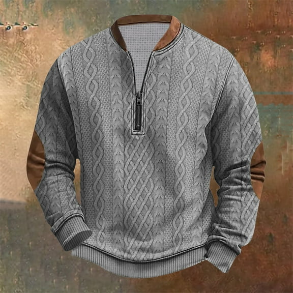 gbyLJF Long Sleeve Sweatshirt for Men Casual Loose Fit Knitted Striped Pullover Sweater Half Zipper Round Neck Vintage Top