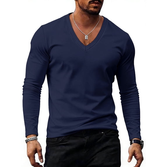 gbyLJF Long Sleeve T-shirts for Men Comfortable Fall Basic V-Neck Pullover Shirts Loose Fit Casual Spring Tops