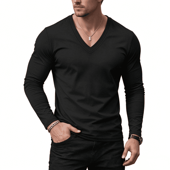 gbyLJF Long Sleeve T-shirts for Men Comfortable Fall Basic V-Neck Pullover Shirts Loose Fit Casual Spring Tops