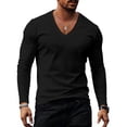 thumbnail image 1 of gbyLJF Long Sleeve T-shirts for Men Comfortable Fall Basic V-Neck Pullover Shirts Loose Fit Casual Spring Tops, 1 of 7