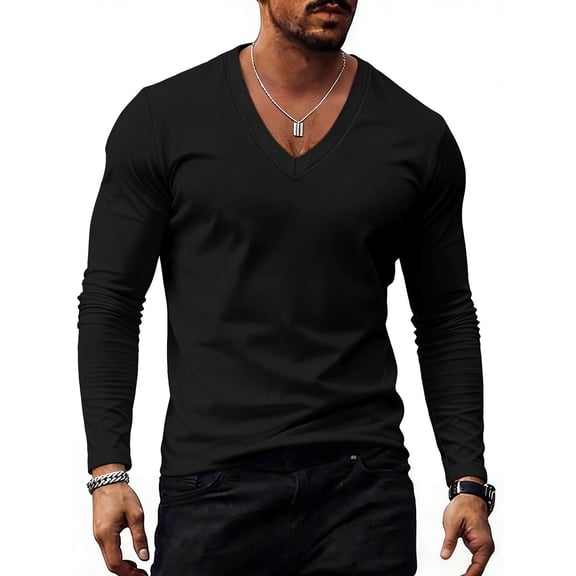 gbyLJF Long Sleeve T-shirts for Men Comfortable Fall Basic V-Neck Pullover Shirts Loose Fit Casual Spring Tops