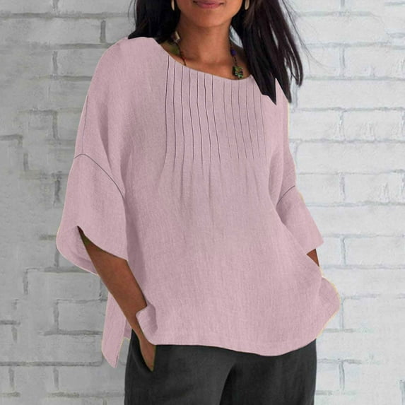 gbyLJF Low Cut Shirts For Women Womens Cotton Tshirts Floral T Shirts For Women Womens V Neck Blouse Hot Pink M