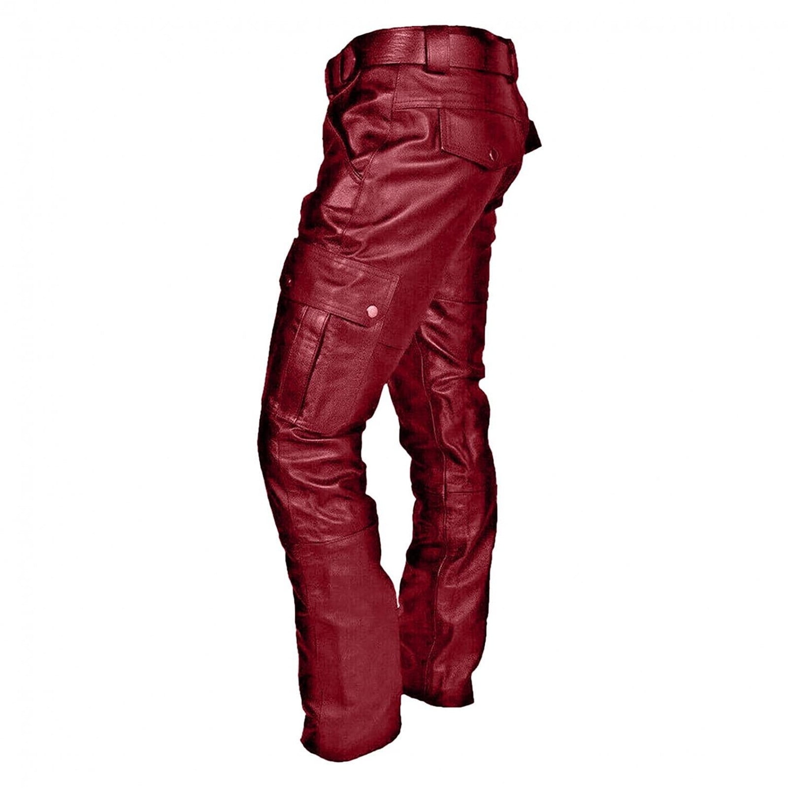 gbyLJF Men Faux Leather Pants Solid Color Casual Zipper Button Pants Slim Fit Trousers with Multi Pockets