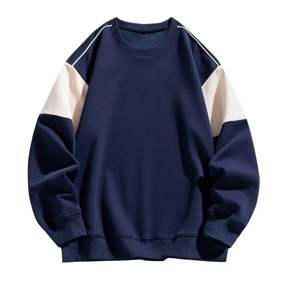 gbyLJF Men Round Neck Hoodie Long Sleeve Color Matching Sweatshirt Middleweight Oversize Hooded Pullover Big and Tall Shirts