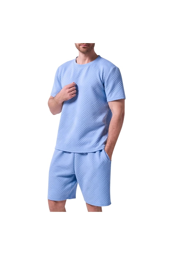 Men Short Sets Outfits 2 Piece Texture Casual Matching Set Crewneck Short Sleeve Tees Shirts and Shorts Sweatsuit