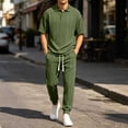 thumbnail image 1 of gbyLJF Men's 2 Piece Outfit Textured Collared Shirt and Jogger Pants Set Casual Short Sleeve Tracksuit with Pockets, 1 of 8