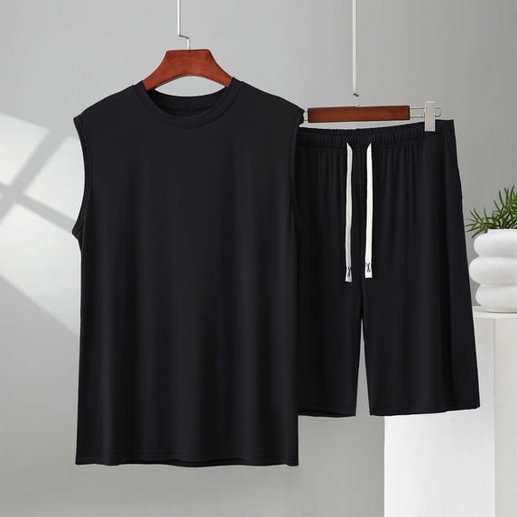 gbyLJF Men's 2 Piece Outfits Sets Sleeveless Tank Tops & Drawstring Shorts Sets Lightweight Breathable Sweatsuit Loungewear Sets