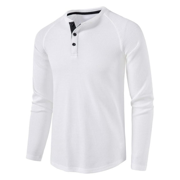 gbyLJF Men's Base Layer Shirt Button Down Round Neck Breathable Top Loose Comfy Long Sleeve T-shirt