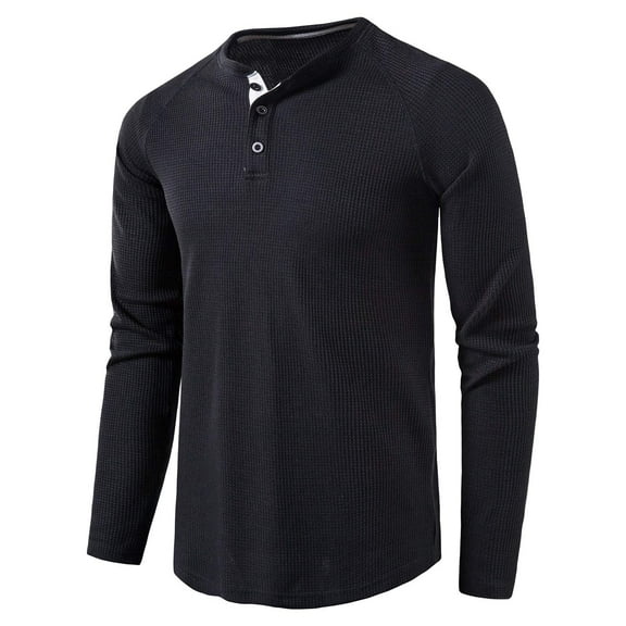 gbyLJF Men's Base Layer Shirt Button Down Round Neck Breathable Top Loose Comfy Long Sleeve T-shirt