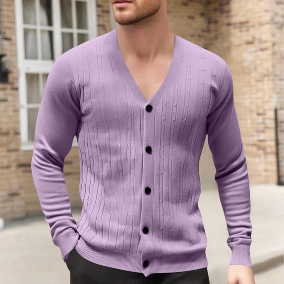 gbyLJF Men's Button Down Cardigan Solid Color Long Sleeve Open Front Sweaters Casual Slim Fit Knitted Blouse