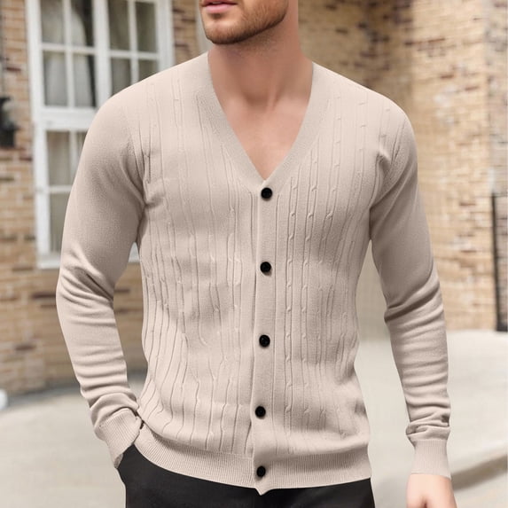 gbyLJF Men's Button Down Cardigan Solid Color Long Sleeve Open Front Sweaters Casual Slim Fit Knitted Blouse