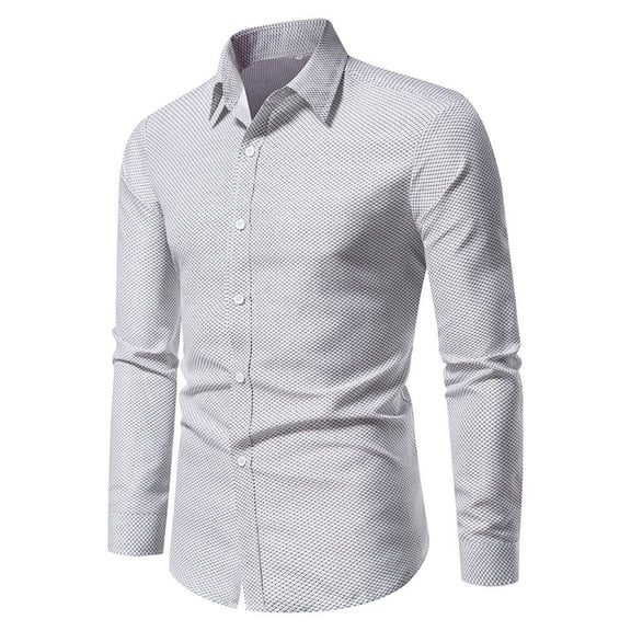 gbyLJF Men's Button Down Shirt Checked Long Sleeve Turndown Collar Blouse Casual Business Solid Color Slim Fit Top