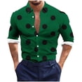 thumbnail image 1 of gbyLJF Men's Button Down Shirt Lapel Polka Dot Printed Long Sleeve Tops Slim Fit Casual Stretchy Prom Performing Blouse, 1 of 4