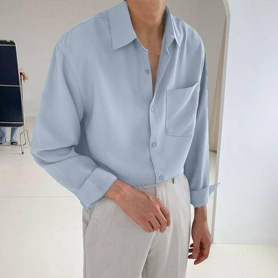 gbyLJF Men's Button Down Shirt Soft and Comfortable Long Sleeve Lapel Top Regular Fit Casual Solid Color Blouse