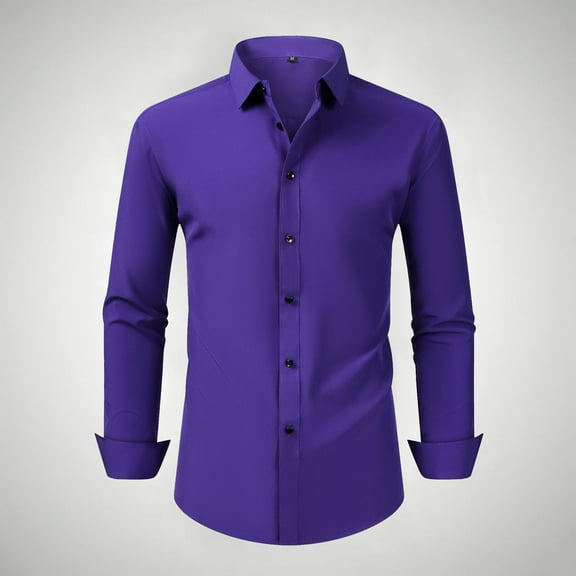 gbyLJF Men's Button Up Shirt Solid Color Turndown Collar Dress Shirt Regular Style Business Casual Long Sleeve Shirts