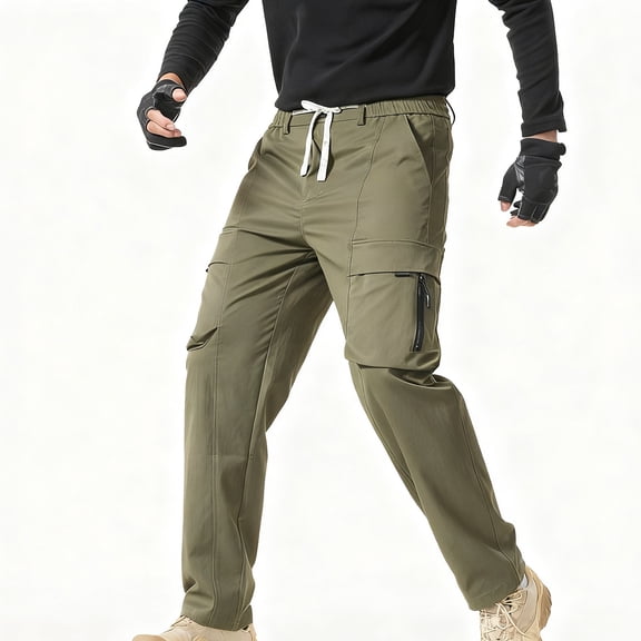 gbyLJF Men's Cargo Pants Loose Fit Sport Pants Solid Color Jogger Sweatpants Drawstring Outdoor Trousers with Multiple Pockets