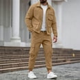 thumbnail image 1 of gbyLJF Men's Cargo Tracksuit 2 Pieces Long Sleeve Button up Jacket and Cargo Pants Set Solid Color Multi-pocket Sweat Suits Outfits, 1 of 7