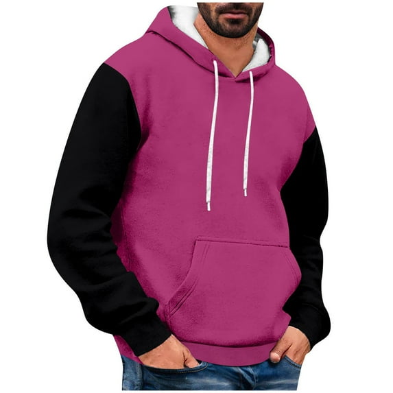 gbyLJF Men's Casual Hoodies Two-color Patchwork Long Sleeve Hooded Sweatshirt Loose Fit Drawstring Top with Pocket