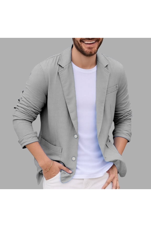 Men's Casual One Button Linen Suit Jackets Solid Color Slim Fit Sport Coat with Pockets Lightweight Business Blazer