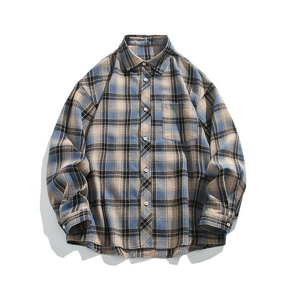 gbyLJF Men's Casual Plaid Shirt Flannel Lapel Long Sleeve Blouse Button Down Shirts with Pocket