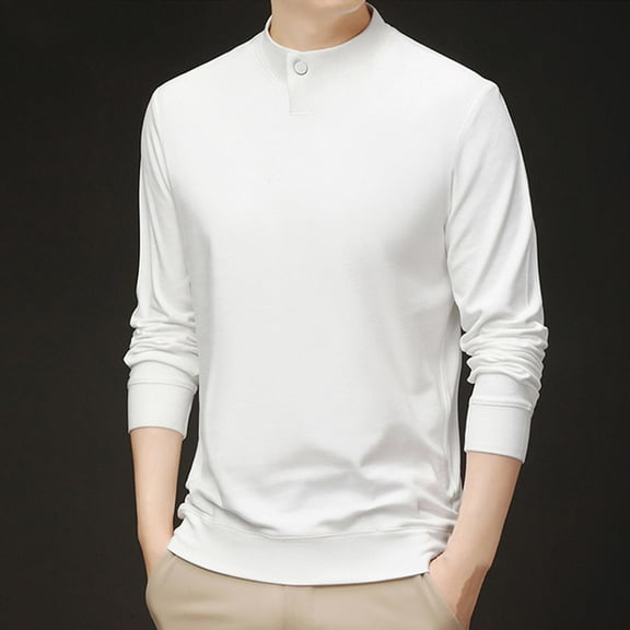 gbyLJF Men's Casual shirts Long Sleeve Lightweigt Pullover Sweatshirt Solid Color Home Wear Button Down Round Neck Shirt