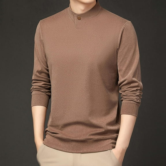 gbyLJF Men's Casual shirts Long Sleeve Lightweigt Pullover Sweatshirt Solid Color Home Wear Button Down Round Neck Shirt