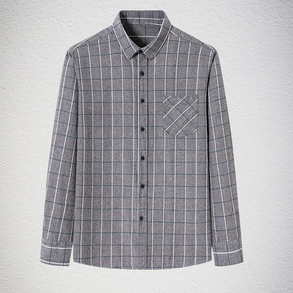 gbyLJF Men's Checked Lapel Shirt Plaid Printed Long Sleeve Top Casual Business Button Down Blouse with Pocket
