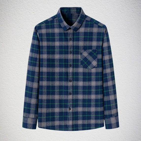 gbyLJF Men's Checked Lapel Shirt Plaid Printed Long Sleeve Top Casual Business Button Down Blouse with Pocket