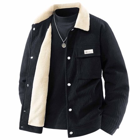 gbyLJF Men's Corduroy Jacket Winter Fleece Lapel Motorcycle Coat Vintage Bomber Jackets Fleece Lined Coat Thicken Warm Coat with Pockets