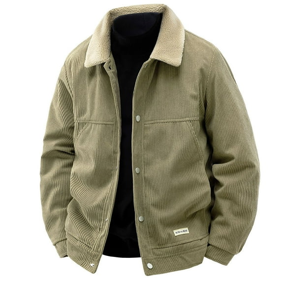 gbyLJF Men's Corduroy Jacket Winter Fleece Lapel Motorcycle Coat Vintage Bomber Jackets Fleece Lined Coat Thicken Warm Coat with Pockets