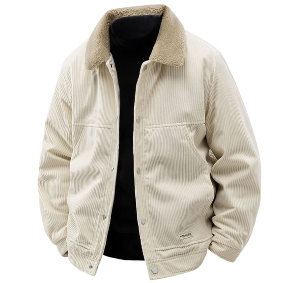 gbyLJF Men's Corduroy Jacket Winter Fleece Lapel Motorcycle Coat Vintage Bomber Jackets Fleece Lined Coat Thicken Warm Coat with Pockets