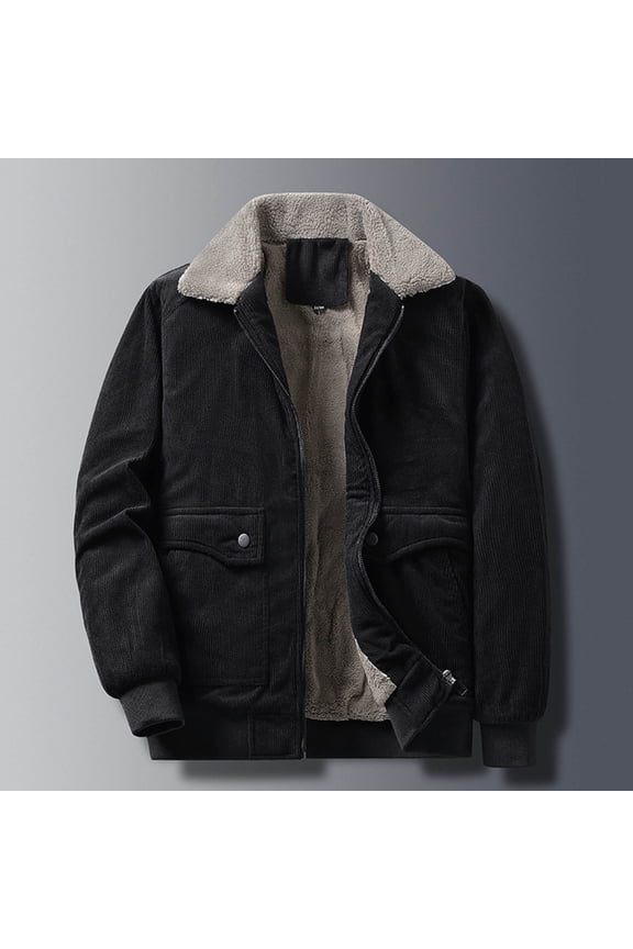 Men's Corduroy Laple Jacket Fleece Lined Long Sleeve Full Zip Casual Warm Shirts Coats Solid Color Cardigan with Pocket