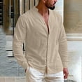thumbnail image 1 of gbyLJF Men's Cotton Linen Long Sleeve Shirts Spring Casual Solid Color Button Down Shirt Beach Summer Blouses Tops, 1 of 9