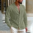 thumbnail image 1 of gbyLJF Men's Cotton Linen Long Sleeve Shirts Spring Casual Solid Color Button Down Shirt Beach Summer Blouses Tops, 1 of 8